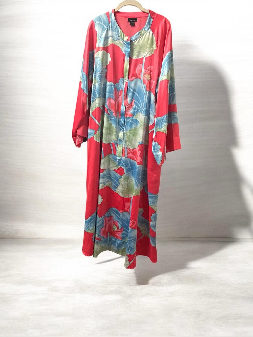 Natori Floral Lotus Print Half Zip Caftan XXL